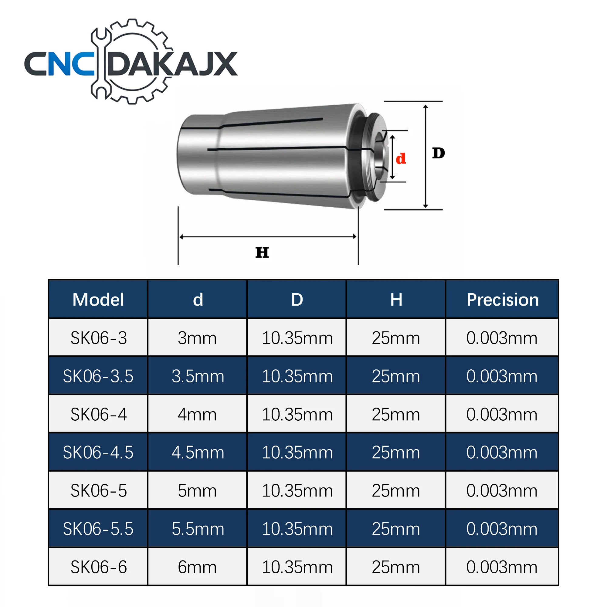 SK06 Slim Spring Collet 0.003 Accuracy 1-8mm Clamping Range CNC Lathe Router Milling Tool Holder Spare Parts