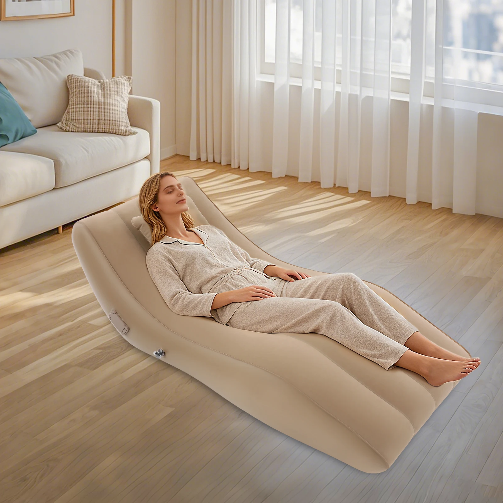 Tragbares aufblasbares Sofa mit Kissen, aufblasbares Bett mit elektrischer Luftpumpe, aufblasbare Liege für den Innen- und Außenbereich