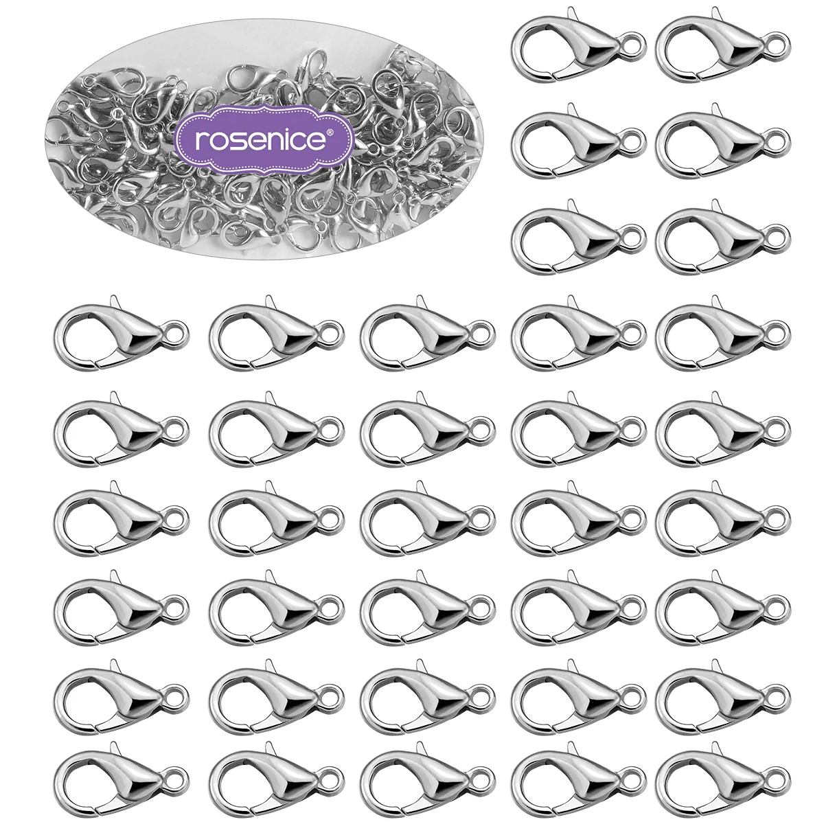 Rosenice 100 peças de fechos lagosta curvos, fechos de garra de lagosta, prendedor de joias diy, colar de gancho, fixadores diy (branco)