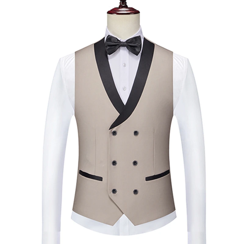 Men Business Gentleman V Neck Slim Fit Groomsman Waiter Vest / High Quality Slim Double Breasted Solid Color Suit Waistcoat