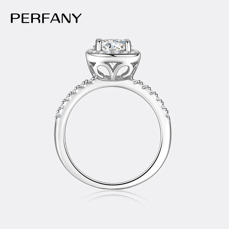 PERFANY 0.5/1/2CT Moissanite Ring for Women S925 Pure Silver Four Claw Square Wedding Ring Fashion Wedding Jewelry