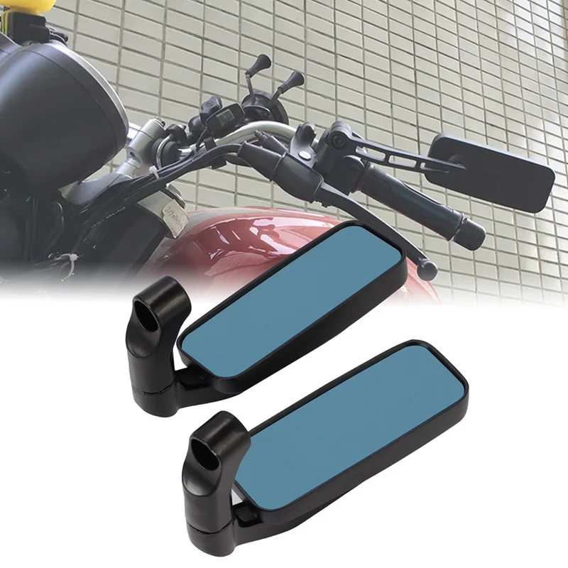 Square Universal Motorcycle Side Mirror Blue Glass Anti-glaring Handlebar Rearview Mirrors for Motorbike 360 Rotation Adjustable