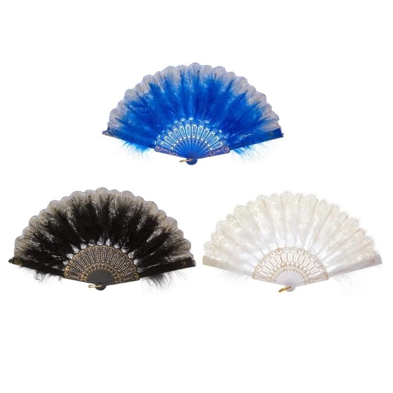 L9BE Embroidered Fan Chinese Large Hand Fan for Costume Props Dancing Fan