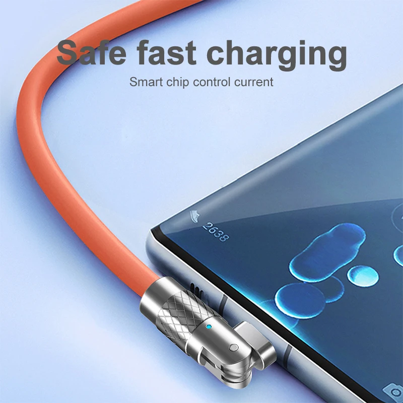 Rotatable 120W 6A Super Fast Charge Cable Game Fast Charging Cable For Xiaomi Huawei Samsung USB Liquid Silicone Bold Data Line