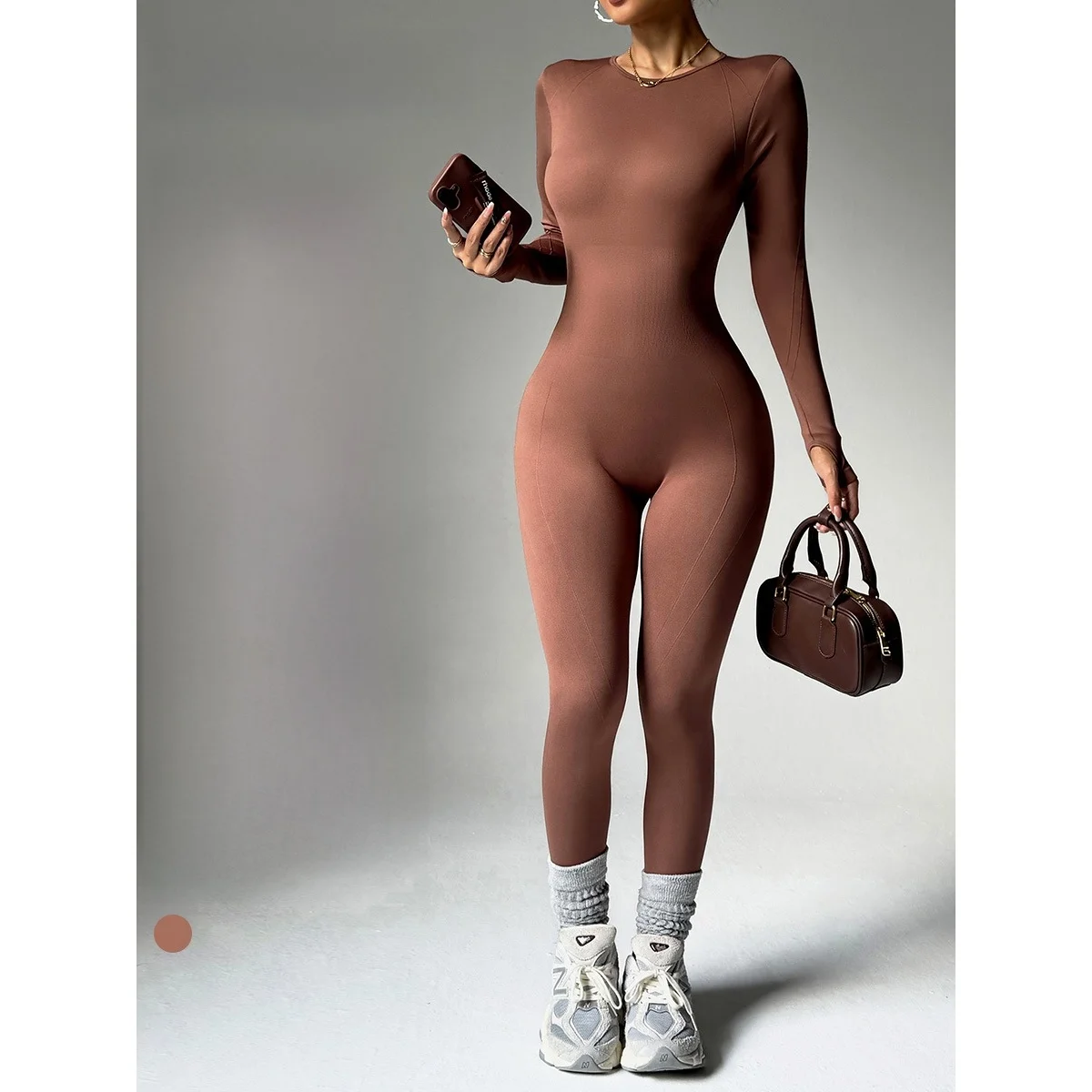 

Women's Long Sve Jumpsuit Yoga Fitn Suit Breathable High Waist Nine Point Pants Autumn Winter Set Cross Border New Model
