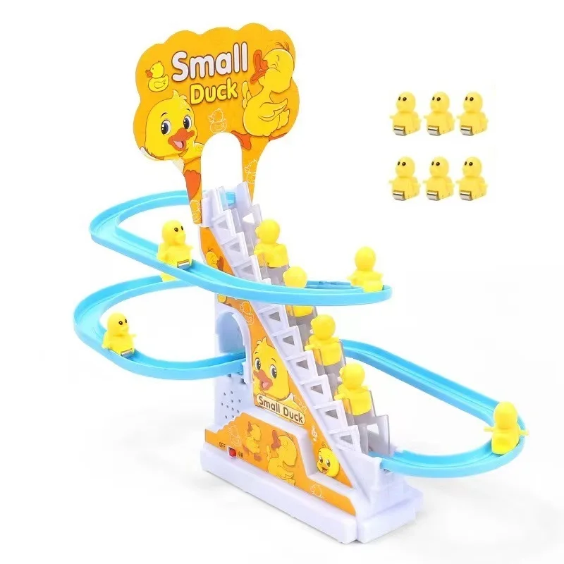 DIY Rail Racing Track Electric Ducks Climbing Stairs Toy Music Electric Roller Coaster Toy For Kid Children Gift