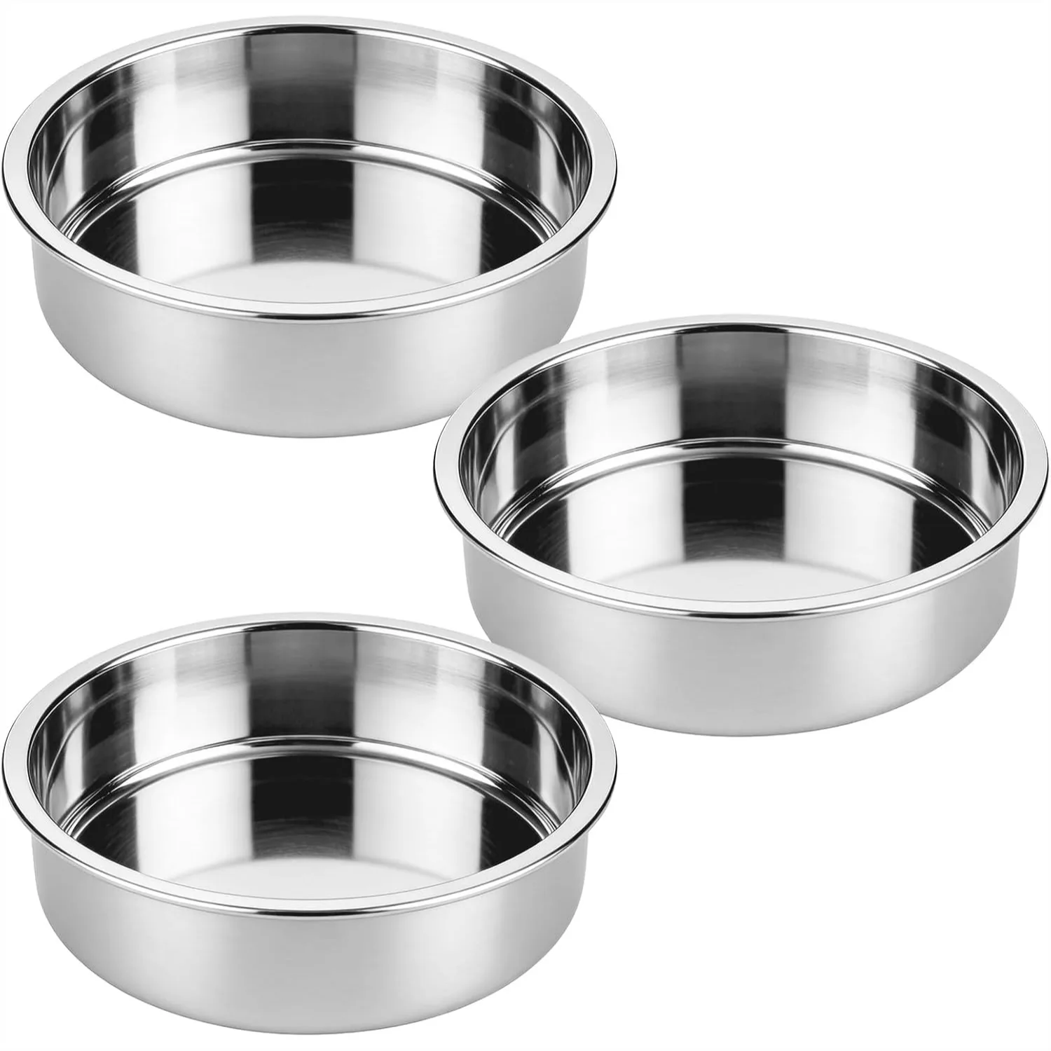 

Set of 3 Stainless Steel Cake Pans 8 Inch Round Layer Baking Pan Molds, Even Heating Stackable Bakeware, Dishwasher Safe for