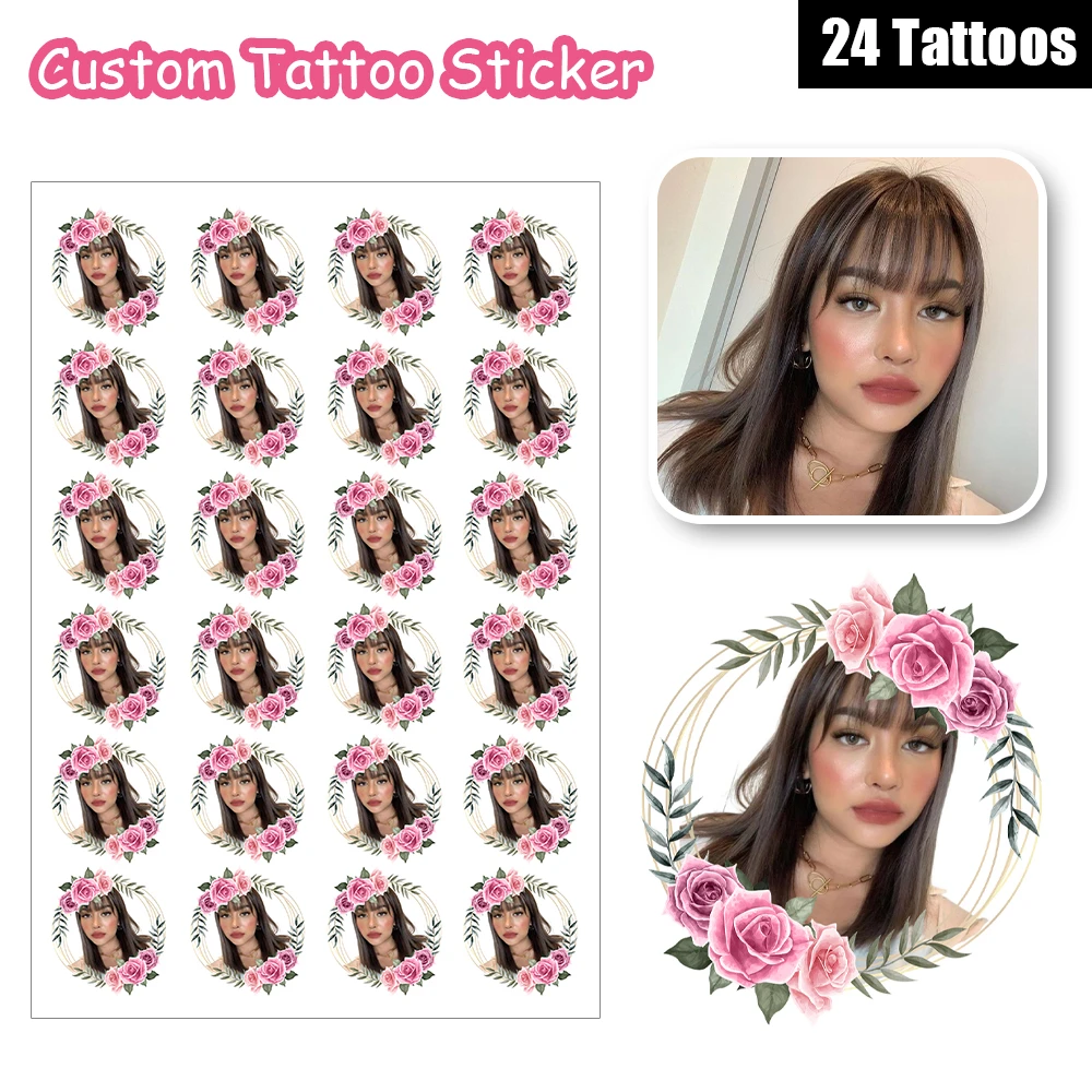 

24 Designs Pink Wreath Rose Flower Leaves Holiday Customized Personalized Waterproof Temporary Tattoo Sticker Wedding Birthday