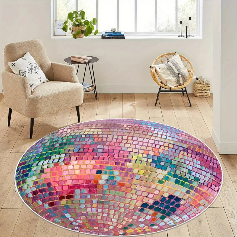 VIKAMA Colourful Disco Ball Round Rug Soft and Non-Slip Living Room, Bedroom, Wardrobe Area, Playroom Carpet Home Decor