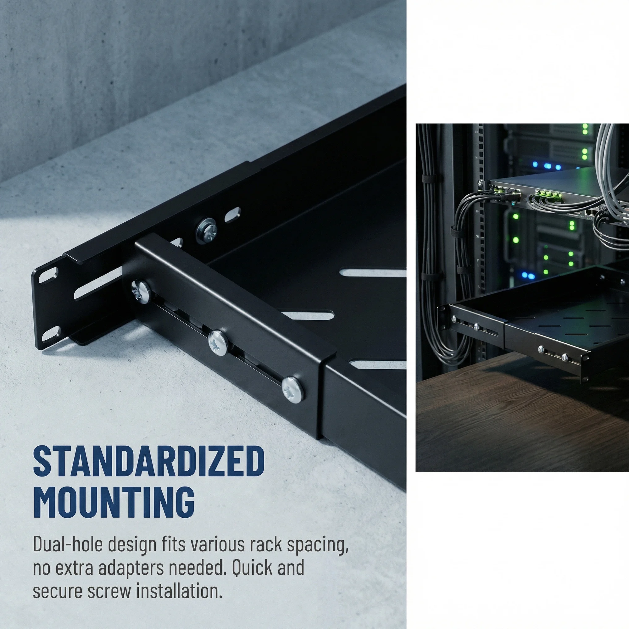 US 1U Telescopic Track Rack Shelf 19 Inch Server Rack Mount Cabinet 4 Postnch