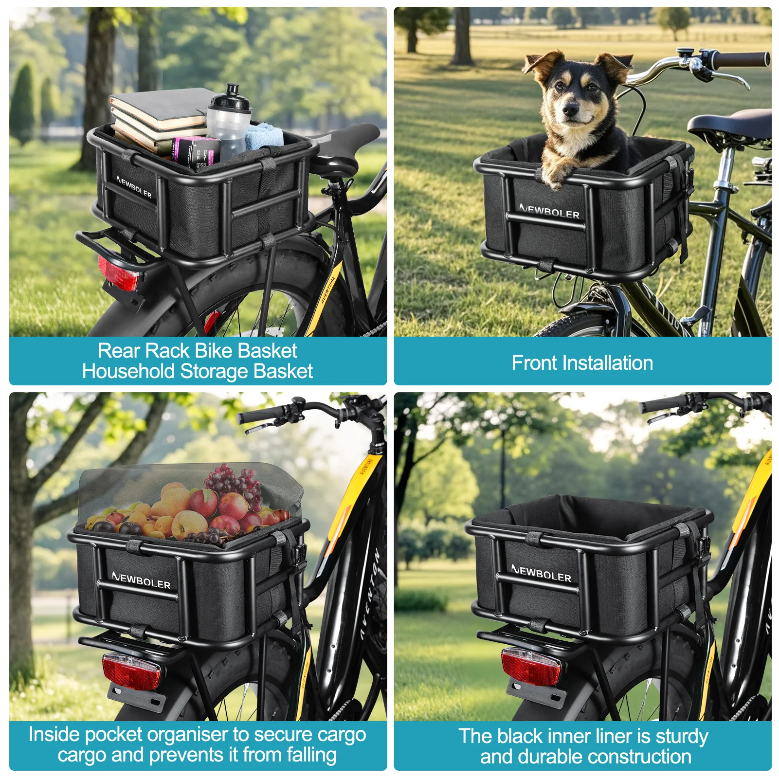 Großer Fahrradkorb für den Gepäckträger, E-Bike-Korb, Fahrradkörbe für den Heckträger für Outdoor-Reisen und Einkäufe – Detail 15