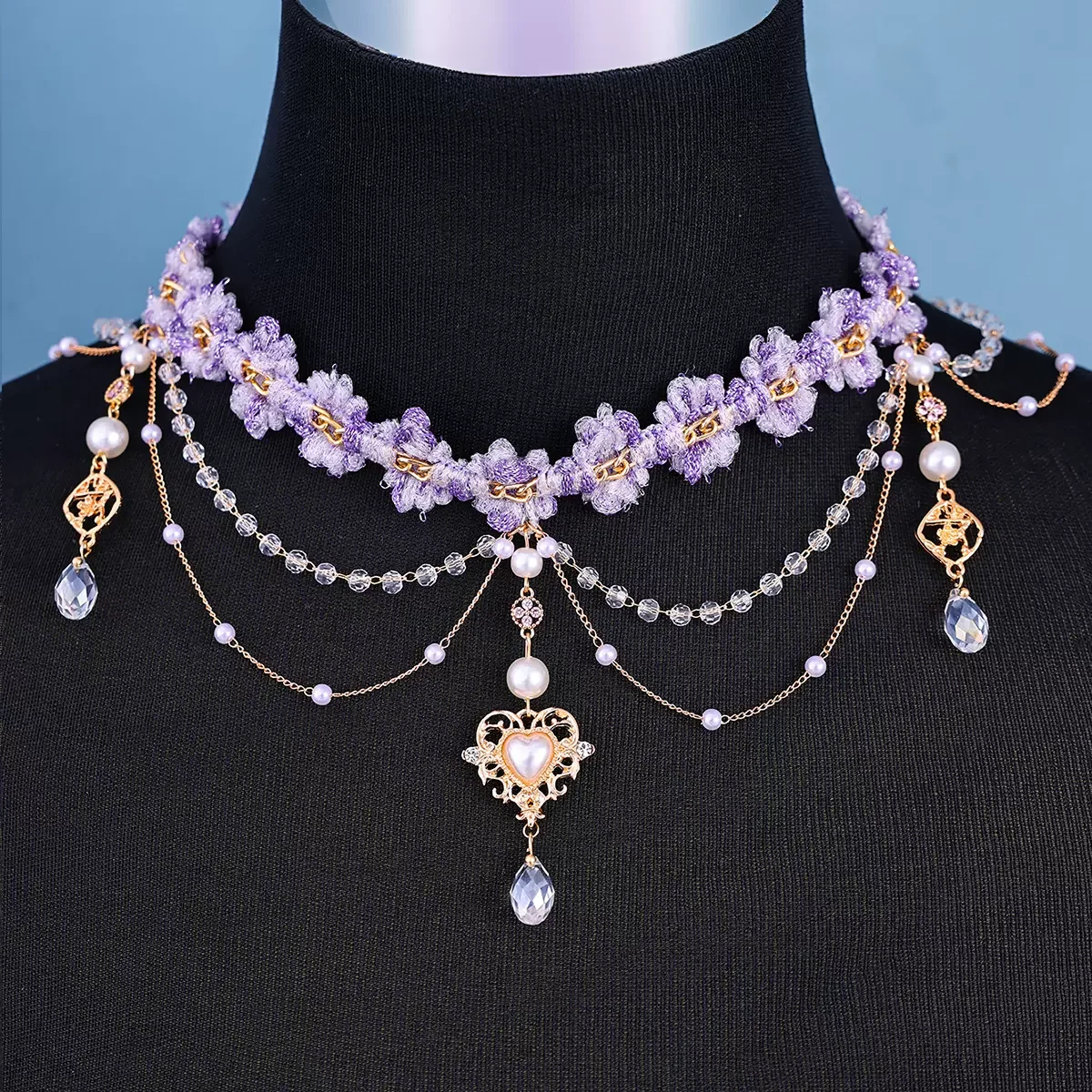 New Purple Rhinestone necklace Crystal pearl tassel pendant necklace Bridal accessories Wedding accessories