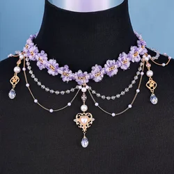New Purple Rhinestone necklace Crystal pearl tassel pendant necklace Bridal accessories Wedding accessories