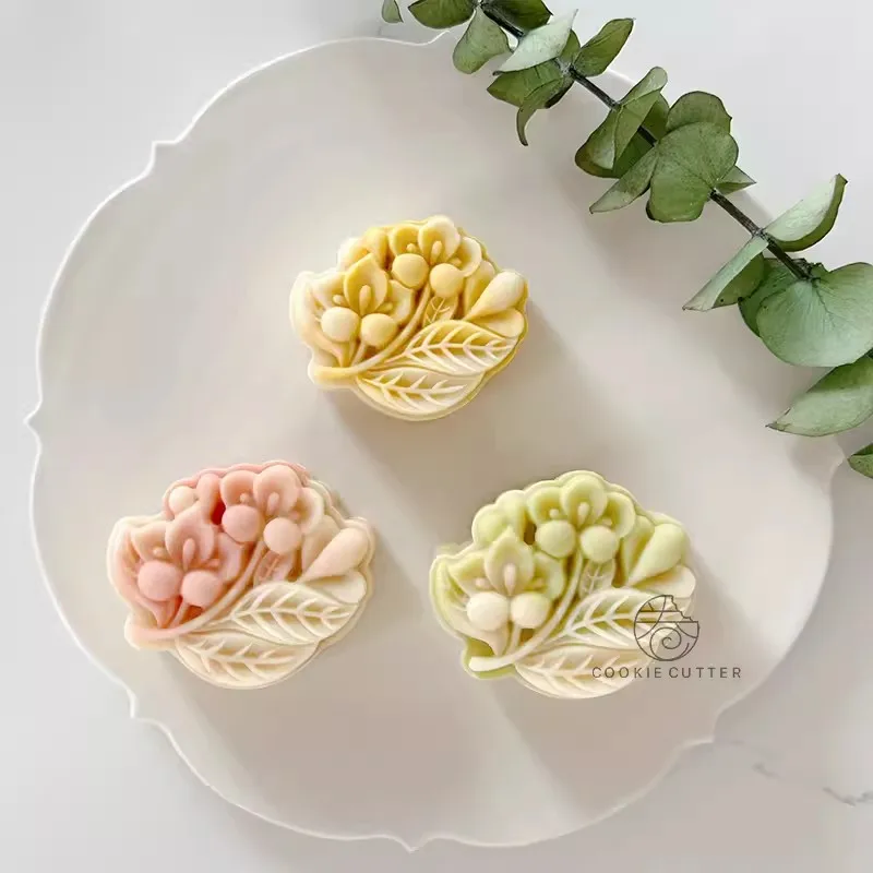 50g 75g Chinese Style Moon Cake Plunger Mold Flower Leaf Pattern Cookie Cutter Stamp Pastry Dessert Mung Bean Cake Kitchen Items