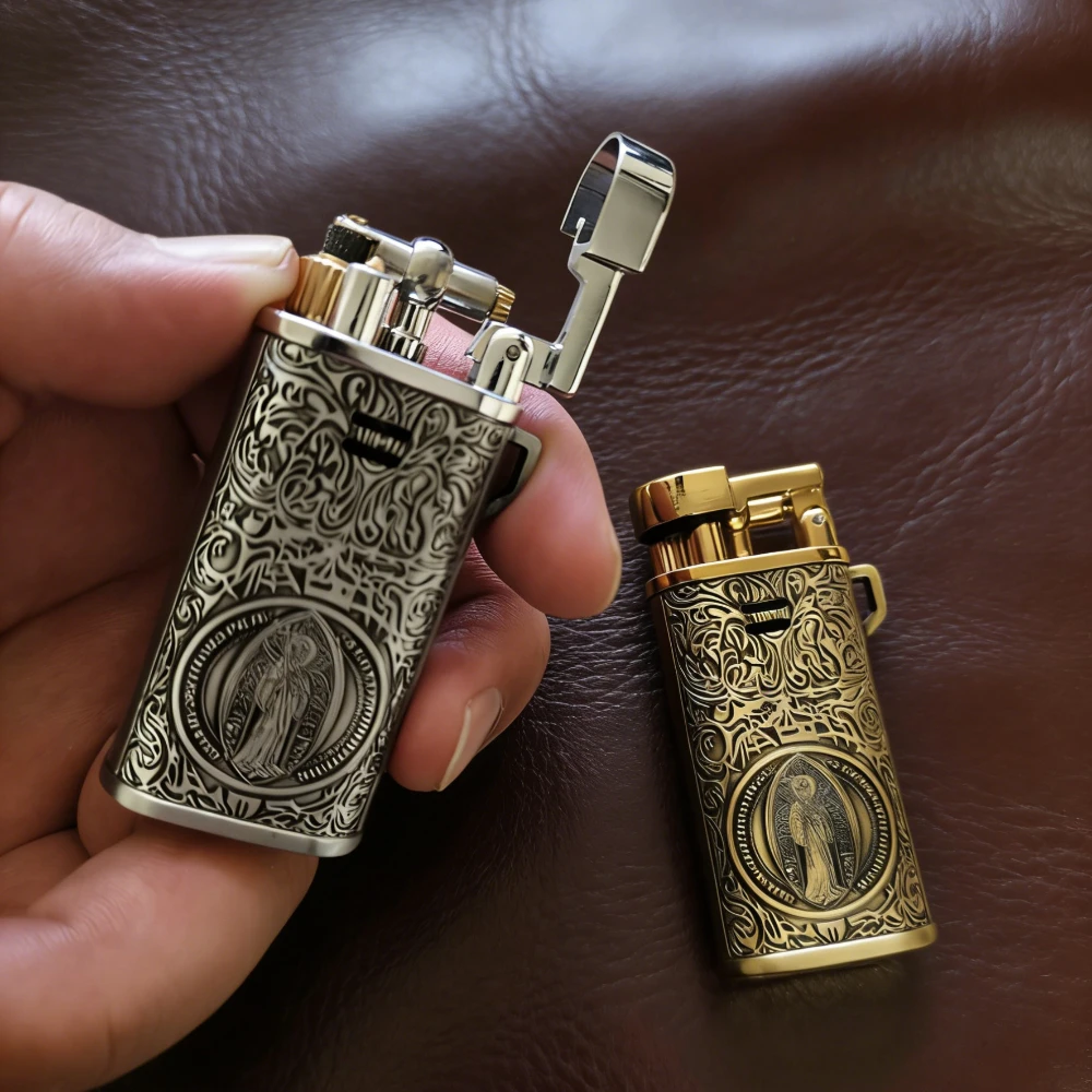 

Retro Butane Lighter with Dust Cover Flint Grinding Wheel Refillable Gas Soft Flame Lighters Smoke Accesoires Gadgets for Men