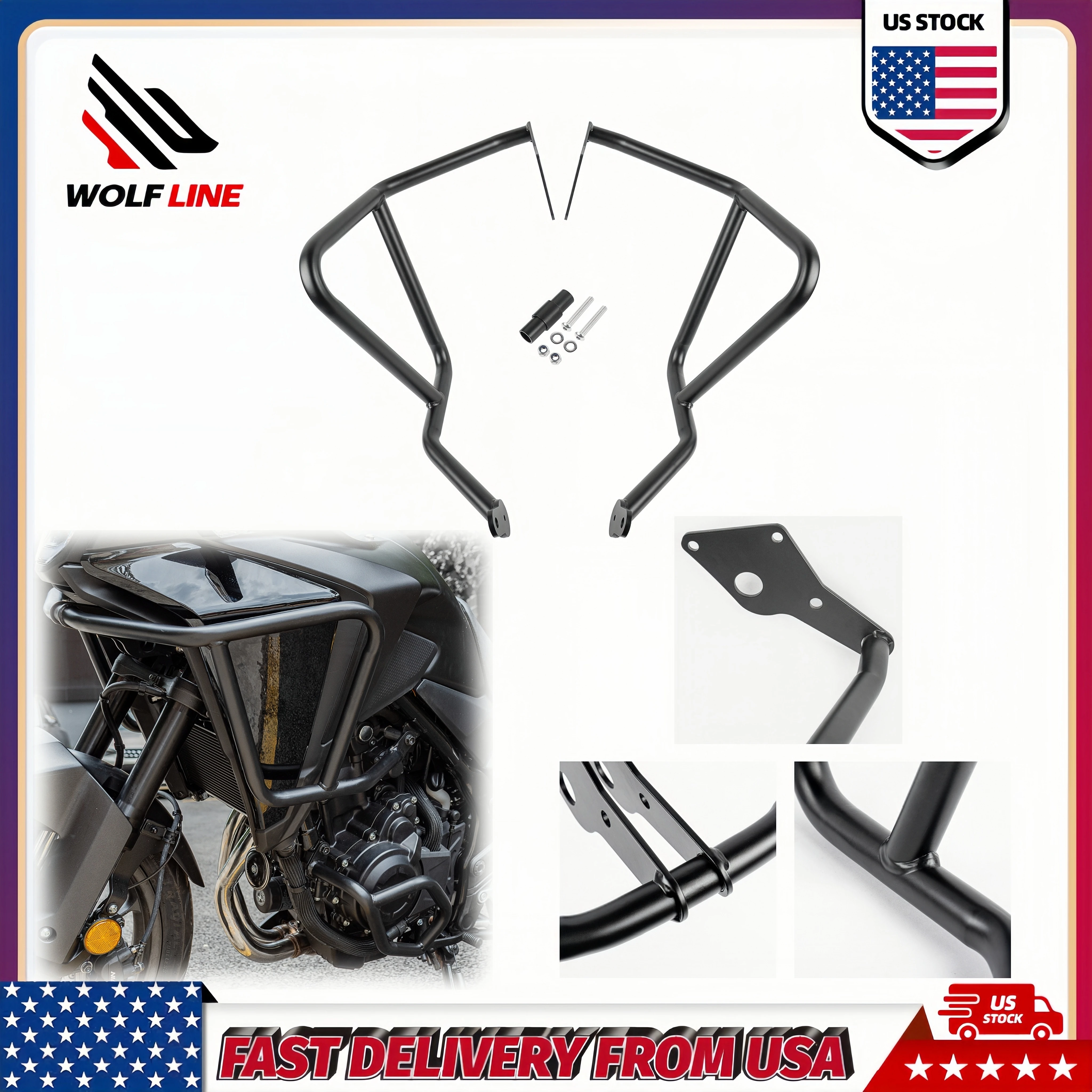 

WOLFLINE Upper Engine Guard Bumper For Honda NX400 NX500 NX 400 NX 500 2024 2025 Thickened Frame Crash Bar Protector