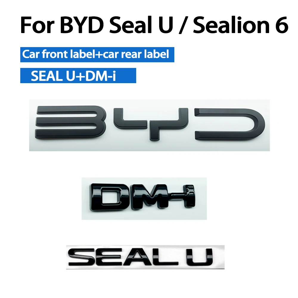 For BYD Seal U Sealion 6 Song Plus DM-i Front Rear Emblem Black Badge Letter Full Set Blackout Kit Glossy Black