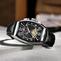 New men's mechanical wristwatch tonneau moon phase leather strap business leisure high-end Man  mechanical wrist watches