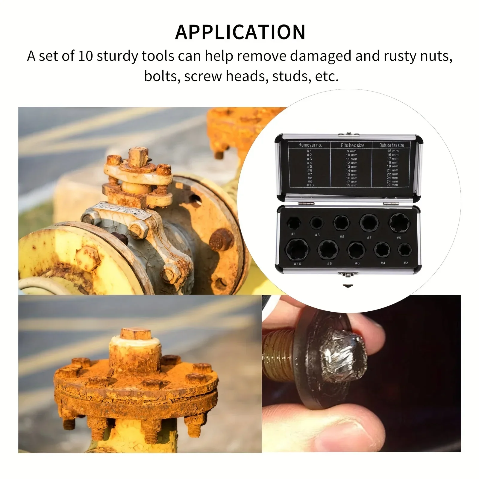 10 Pcs Aluminum Box Broken Wire Nut Bolt Extractor Hexagonal Nut Disassembly Tool Anti Slip Sleeve Set, Removal Tool Set