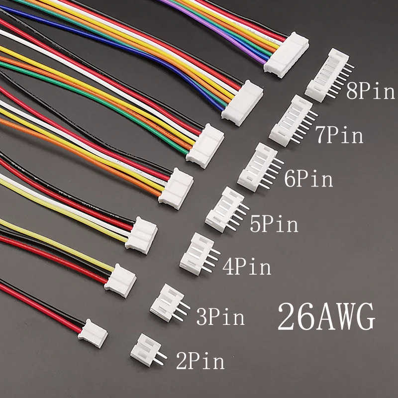 5 jeux de connecteurs Mini Micro JST PH2.0, pas de 2.0mm, 2/3/4/5/6/7/8 broches, connecteur de boîtier femelle et mâle avec câble métallique 26awg