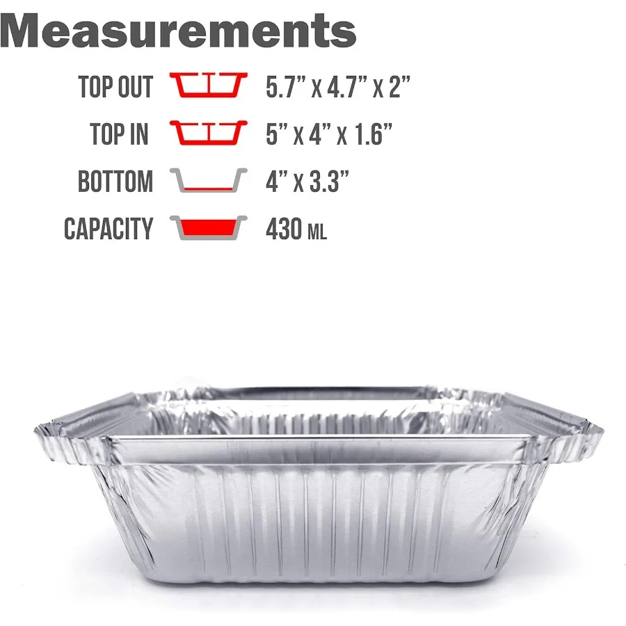 (480 عبوة) مقالي جاهزة ممتازة بسعة 1 رطل مع أغطية - 5.6 بوصة × 4.6 بوصة × 1.9 بوصة لتر شديدة التحمل من رقائق الألومنيوم للاستعمال مرة واحدة لتقديم الطعام #4