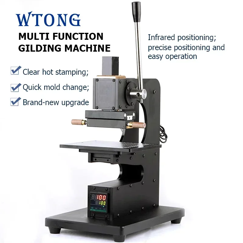 WTONG WT-90XTS Black Manul Heat Press Hot Stamping Foil Machine With Electronic Eye positioning For PU,Leather,Wallet,Phone Case