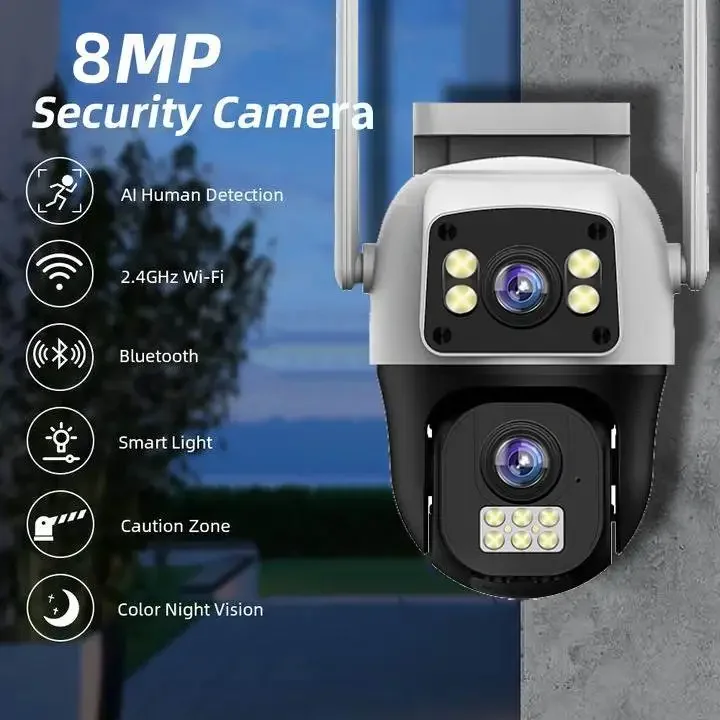 8MP 4K WIFI Camera 10X Zoom  Dual Lens Dual Screen Color Night Vision Security Protection Ai Auto Tracking Surveillance Camera