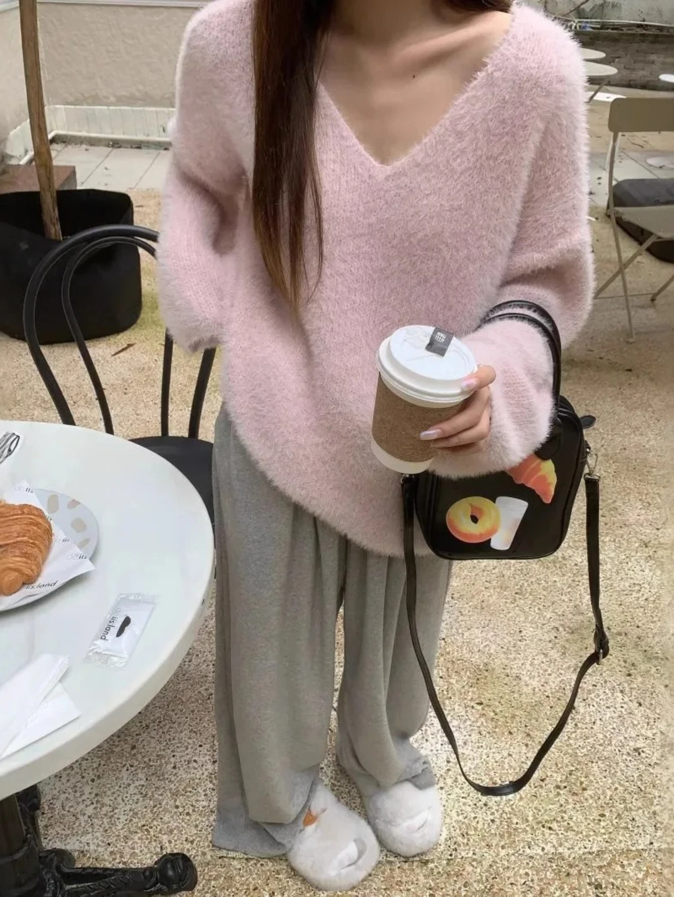 

Женская одежда, осенний розовый вязаный топ с v-образным вырезом и длинными рукавами, мягкий эластичный пуловер, свитер свободного похудения