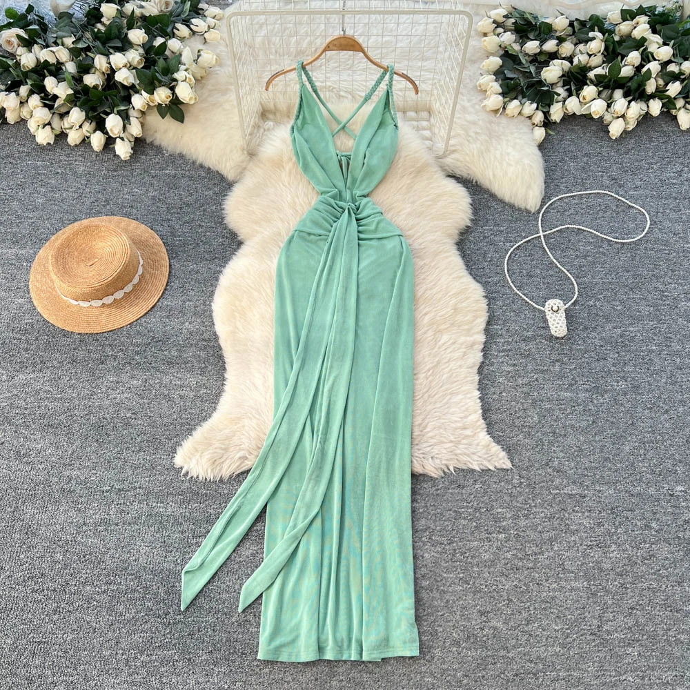 سيدة طويلة الأخضر شبكة ضمادة فستان المرأة العميق الخامس Hotsweet Sexi فستان الحفلات الإناث عشاء مأدبة رسمية فساتين أنيقة للحفلات