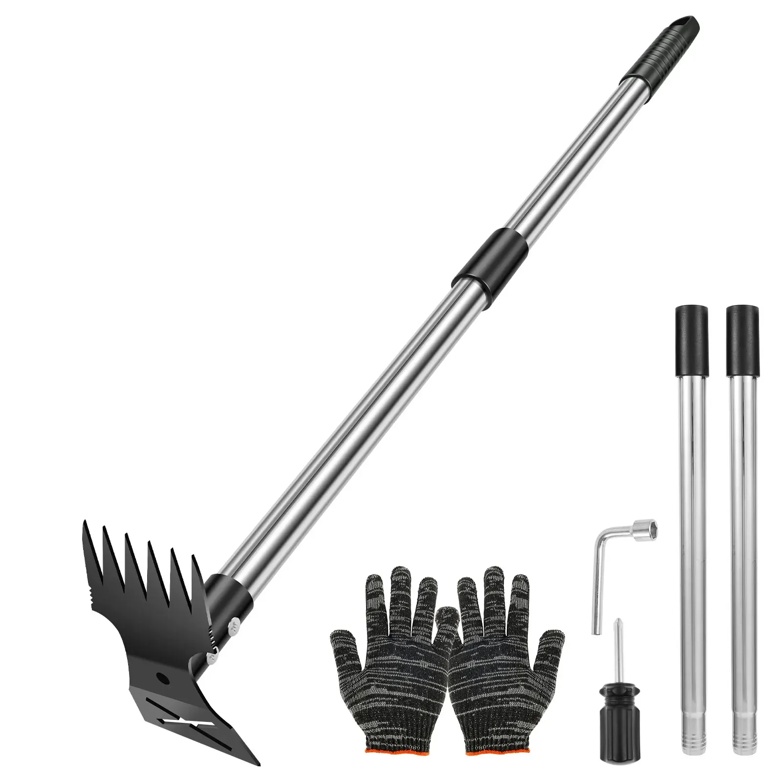 Garden Thatch Rake Stainless Steel Garden Weed Pulle Tool Removes Dead Grass Leaves Clearing Loosening Soil Lawn Rake