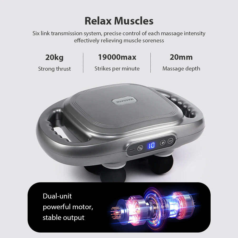 Six-head Fascia Gun 9 Mode Wireless Waist Back Shoulder Massager Body Relax Deep High Frequency Vibrate Fascial Gun Masajeador