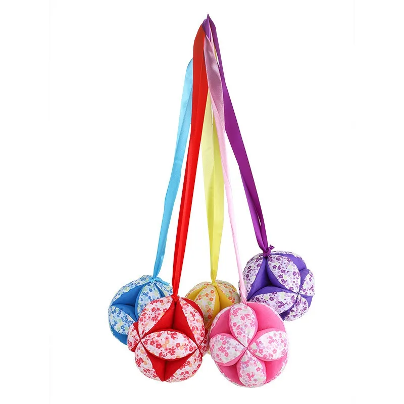 Creative Fabric Grab Ball for Infants and Toddlers Baby Interactive Fabric Ball with Rattle Ribbon Embroidered Ball Toy