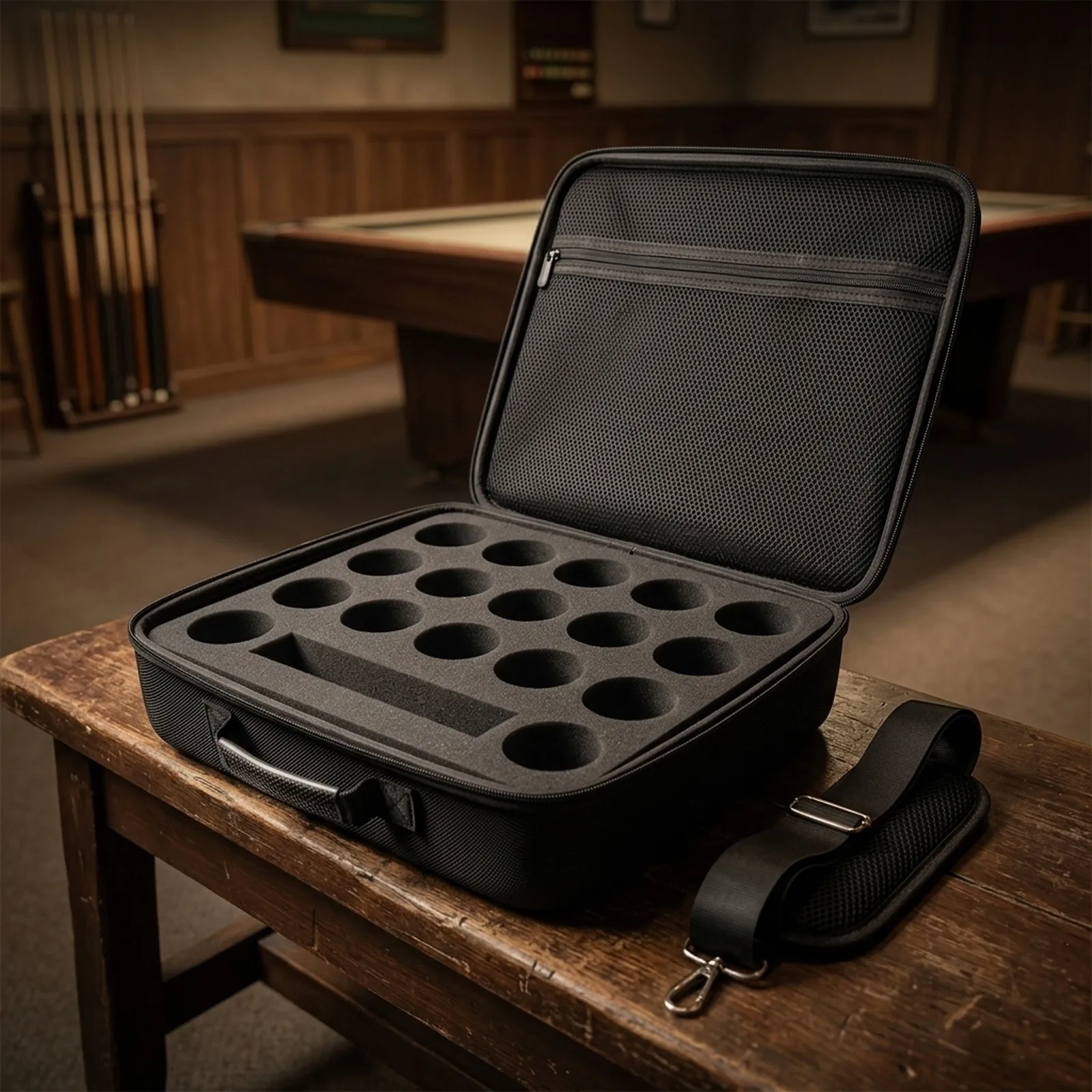 Convenient Travel Pool Bag Approx. 35*35*8cm 13.8*13.8*3.2 Inches Pool Ball Holder Separate Grid Design Sturdy Outer Shell