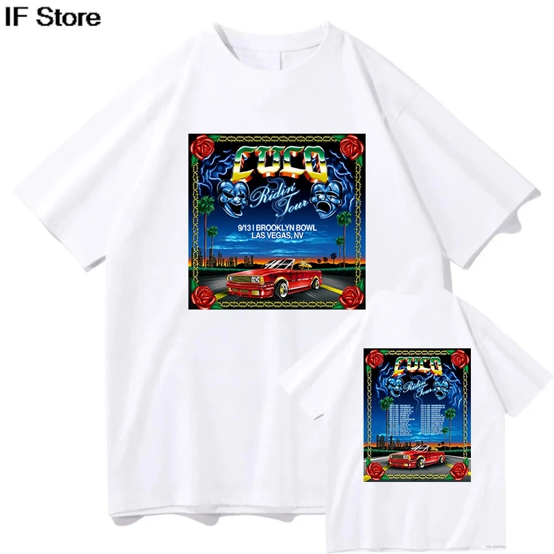 

Футболка Cuco Ridin Tour 2025 для мужчин и женщин, модная футболка в стиле хип-хоп, повседневные футболки большого размера из чистого хлопка, летние фанаты, подарок, уличная одежда