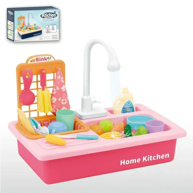 Kitchen Kit for Kids Sink Toys for Children Baby Electric Water Wash Basin Plastic Simulation Dishwasher Pretend Play Gifts