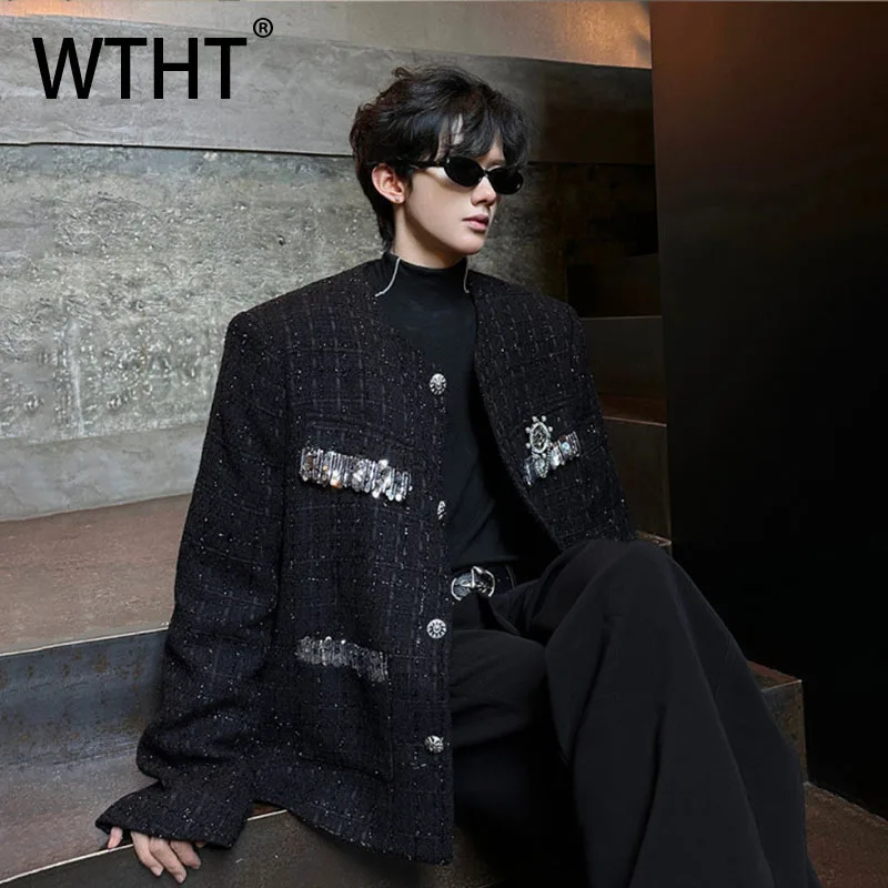 

WTHT Fashion Men's Plaid Spliced Contrast Color Coats Trendy High Street Single-breasted Jackets Male 2025 Autumn 2A1799