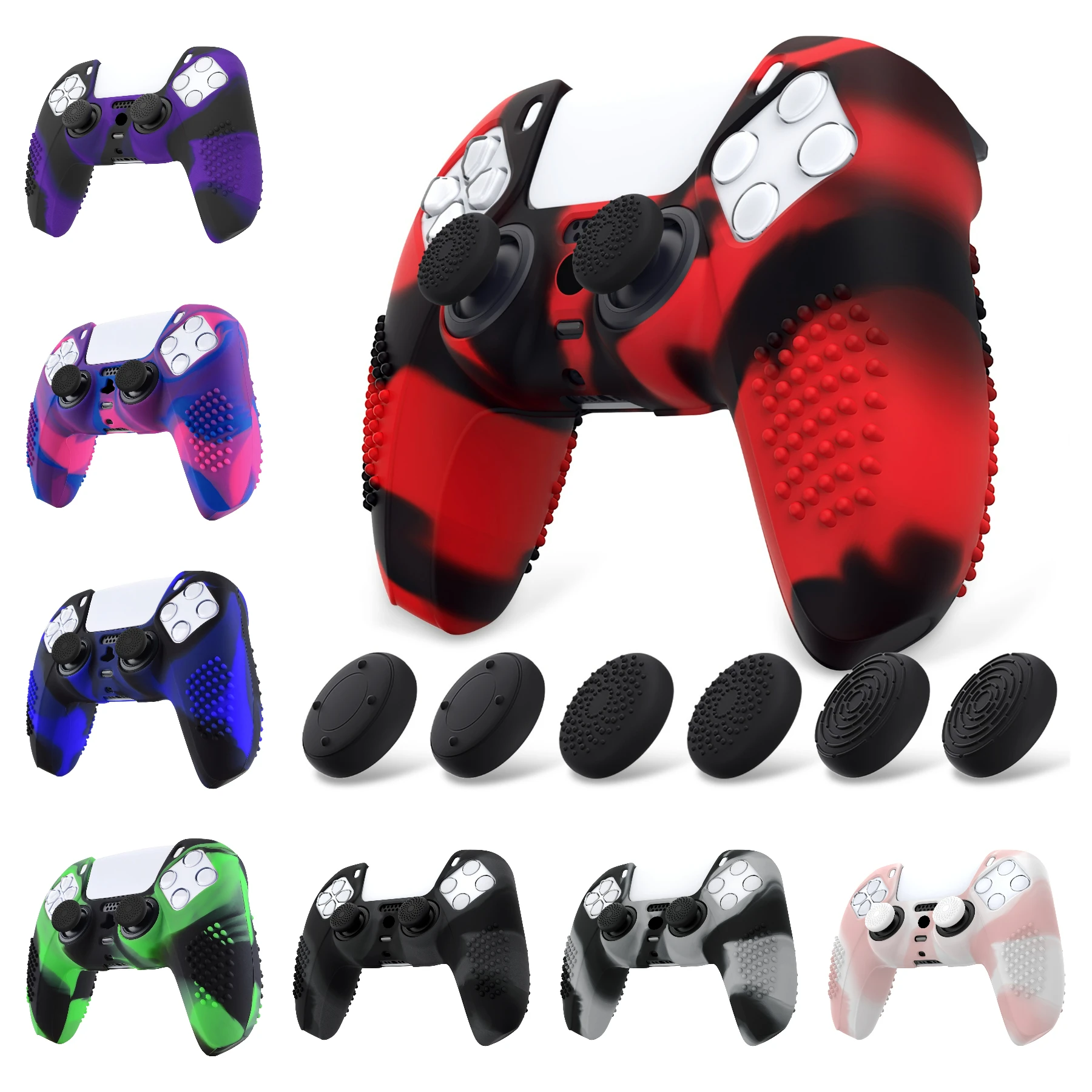 

eXtremeRate PlayVital 3D Studded Edition Anti-Slip Silicone Cover Skin W/Thumb Caps for ps5 Controller - Blended Colors Series