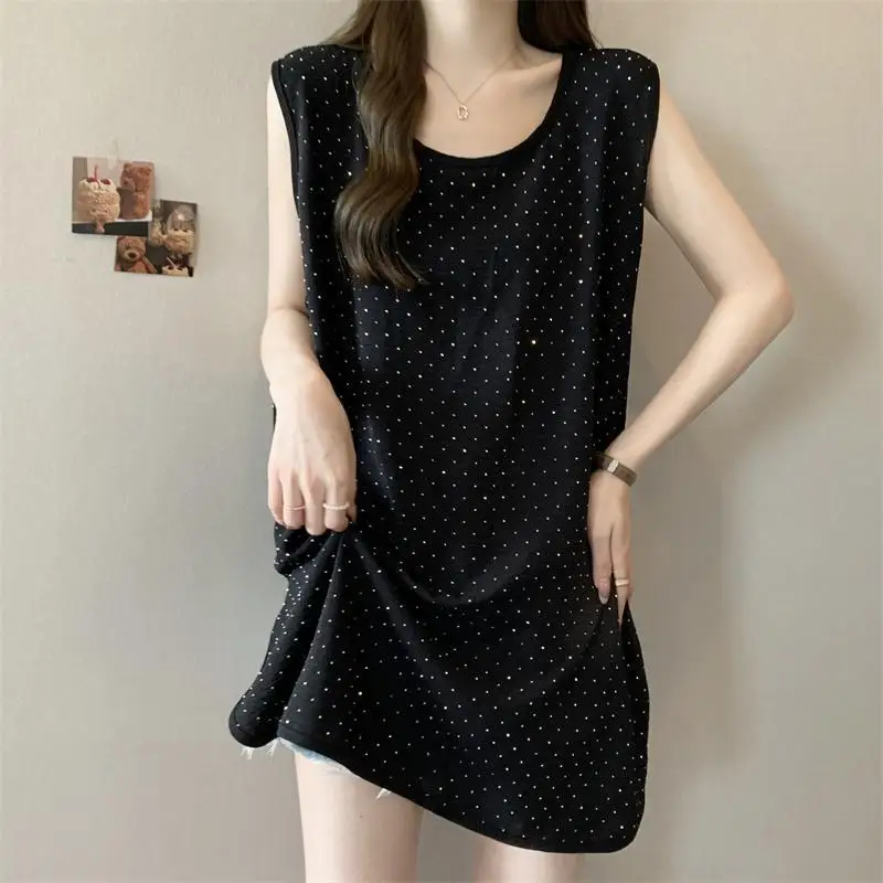 Fashionable New Loose Ironing Sling Vest for Women Round Neck Sleeveless Versatile Polka Dot Printed Pullover