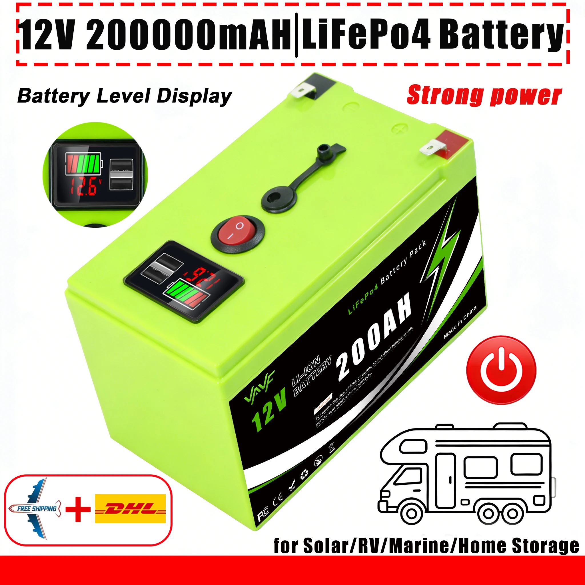 

Heavy-Duty Lithium Battery 12V 200Ah LiFePO4 Battery, Engineered for Solar Battery Trolling Motors, RVsand Solar Setups