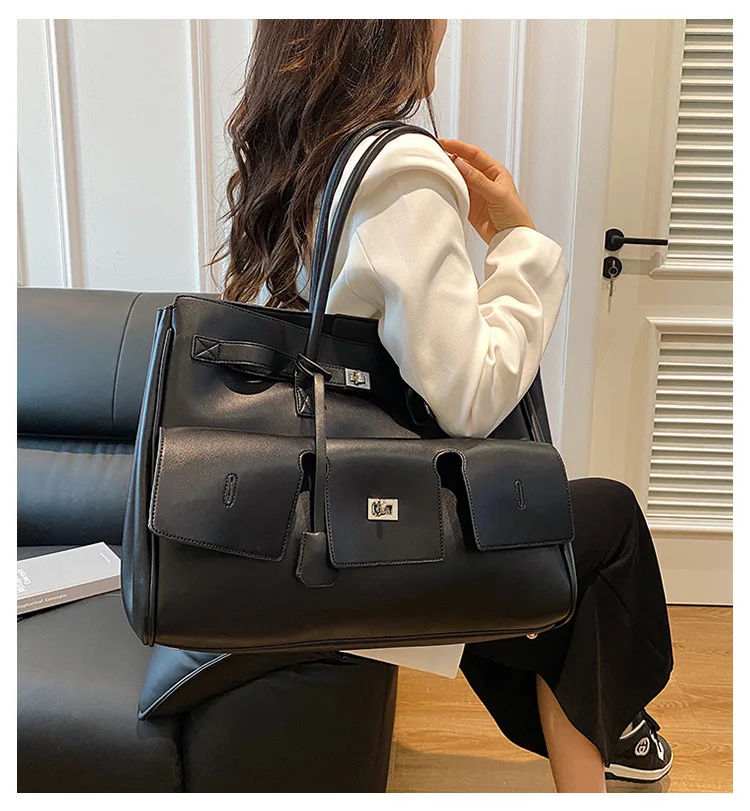 Fashion Large Capacity Women Handbags Simple Multi Pocket Shoulder Bags Luxury Pu Leather Big Tote Bag Trend Commuter Bag 2025