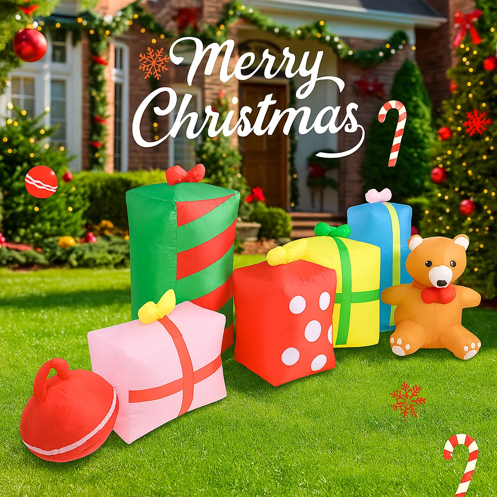 9.8FT Inflatable Model Gift Boxes Teddy Bear Xmas Yard Party Decor with LED Light Christmas Series Home Supplies Ornament Gift