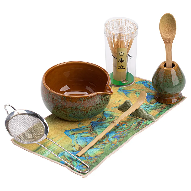 

Starry Sky Kiln-Transformed Glaze Matcha Set 8-Piece, Song Dynasty Style Round Tea Bowl with Whisking Tools for Tea Art