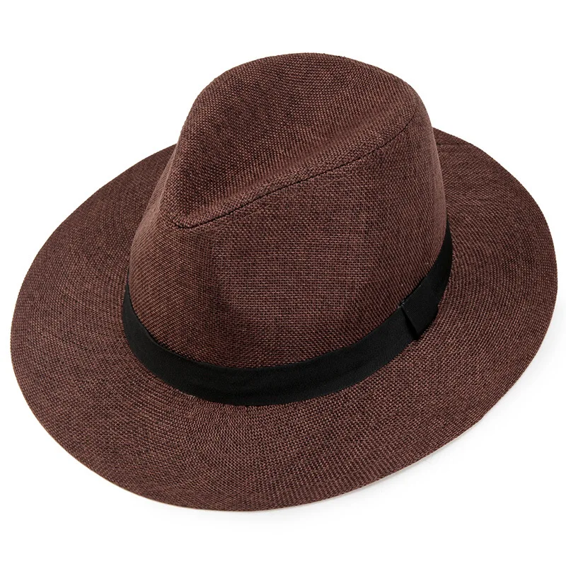 Spring and Summer Top Hats Made of Linen Material with Flat Edges Middle-aged and Elderly Men\'s Sun Hats Men\'s Hats