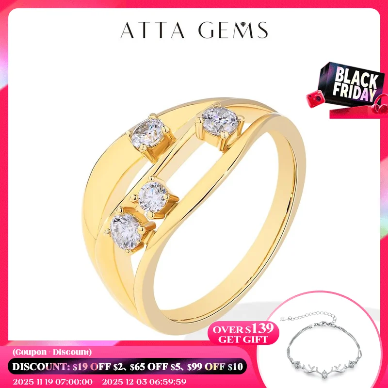 

ATTAGEMS S925 Moissanite Ring for Women Sliver 18K Gold Plated Round Cut Diamond Wavy 3-layer Engagement Vintage Wedding Jewelry