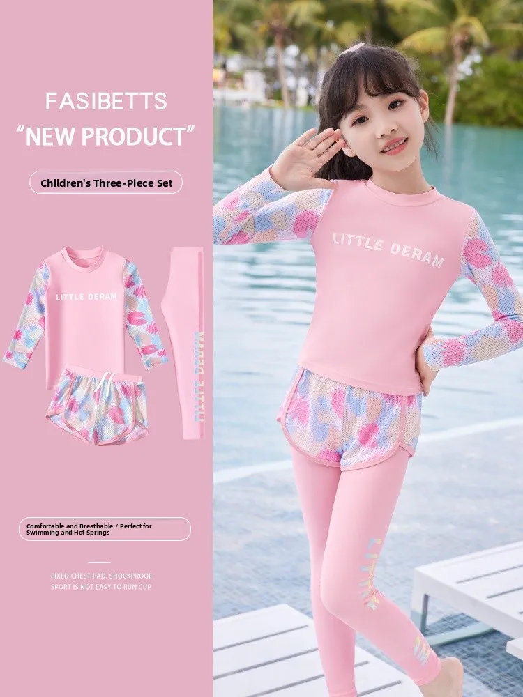 

Sun Protection Children's Swimming Costume Long Sve Separate Sle Beach Ladies Faionable Swimwear Casual Surf Suit