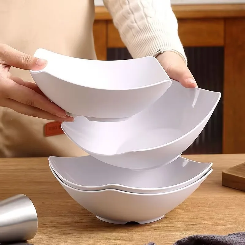 Pure White Wheat Straw Tableware, Simple Square Deep Bowl & Soup Plate, Shatter Resistant Imitation Ceramic Salad Bowl Microwave