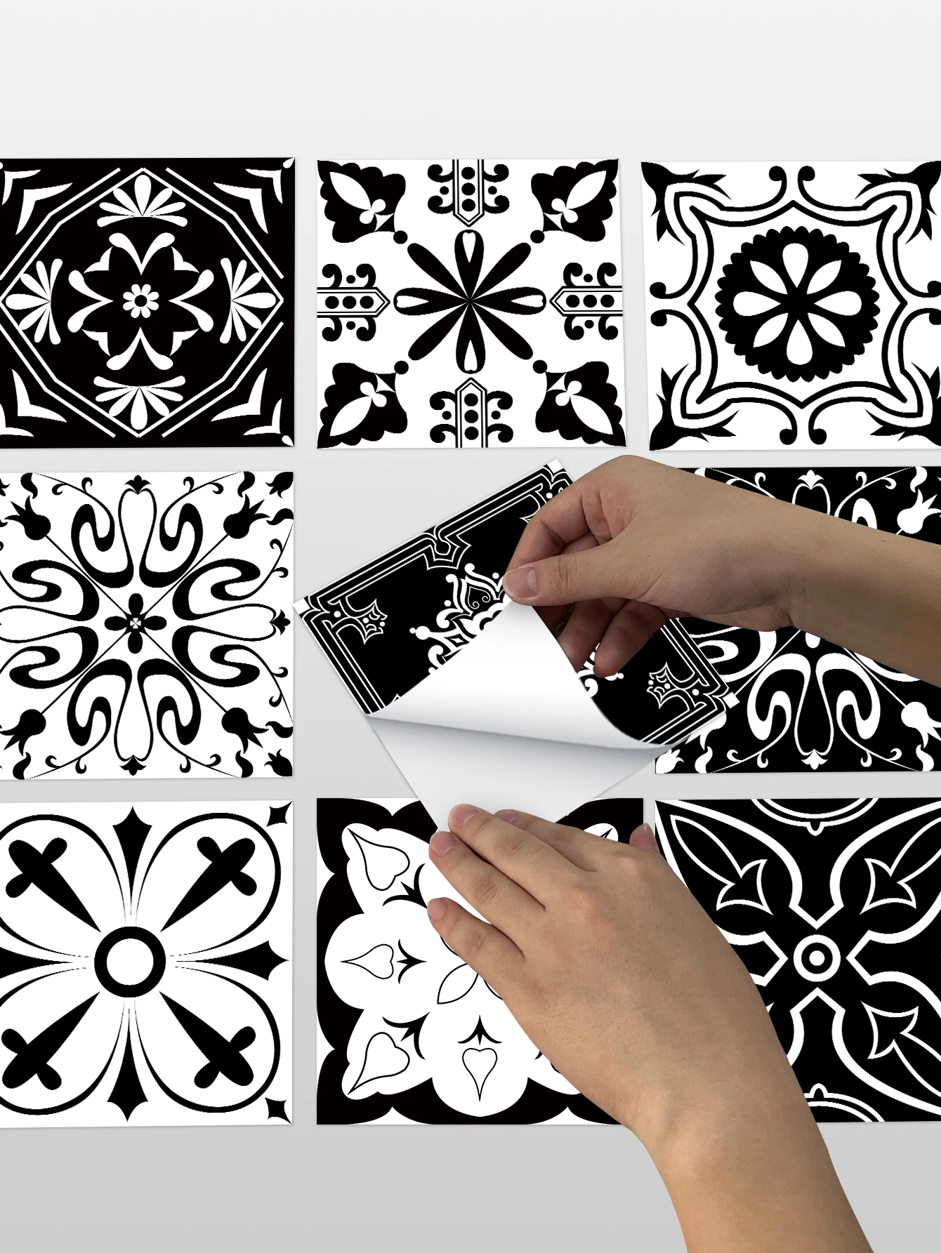 30pcs Self-Adhesive Waterproof Wall Stickers Black And White Patterns Home Decoration Wallpaper Tile Stickers Kitchen Bathroom
