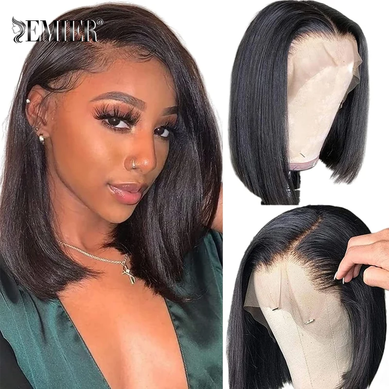 Straight 13x4 Lace Front Human Hair Wigs For Black Women PrePlucked Natural Color 180% Density 12" 14" Brazilian Short Bob Wigs