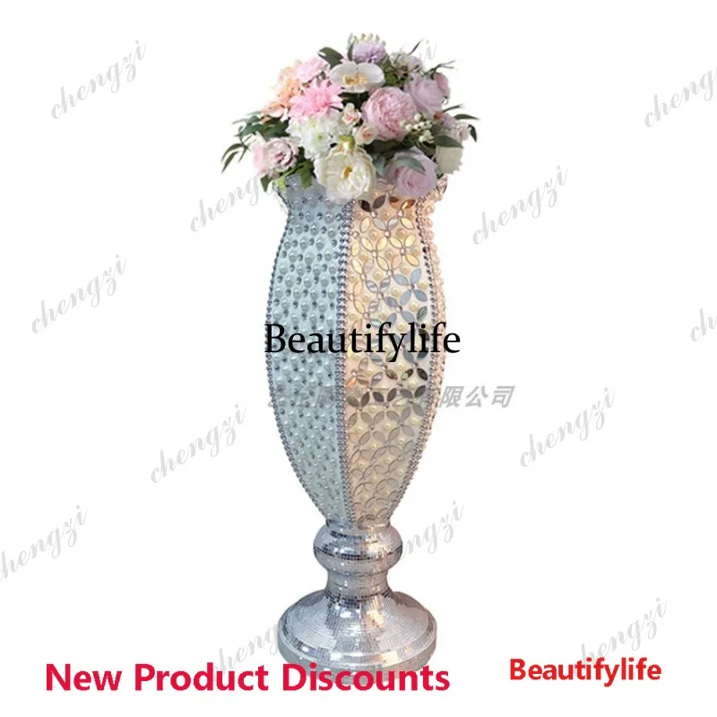 03 new Chinese style diamond floor-to-ceiling large vase FRP flower ware hotel shopping mall home decoration ornament