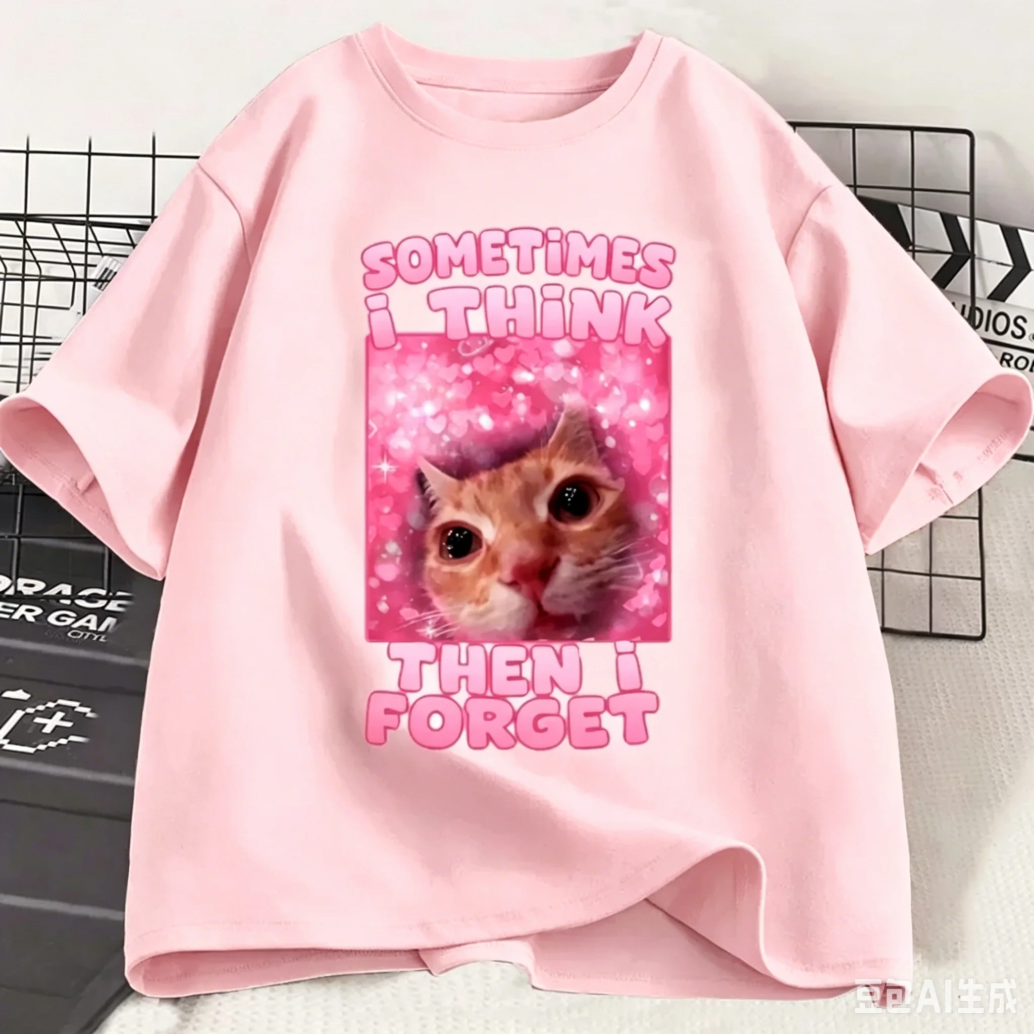 Nouveau T-shirt humoristique pour adultes et enfants avec motif chat - « Parfois, je pense et puis je oublie » - T-shirt à manches courtes tendance
